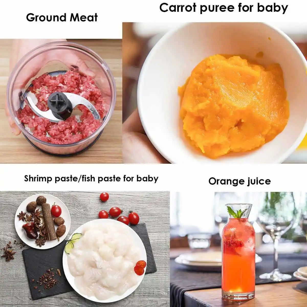 OWJHE 1000W 4in1 Electric Hand Blender,stainless steel blade hand blender, meat and vegetable,egg juicer set Baby Food Processor