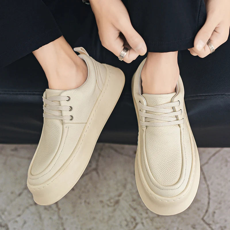 Men Casual Shoes High-Grade Leather Work Shoes Lace-up Flats Sneakers Platform British Business Party Dress Shoes For Male 39-44