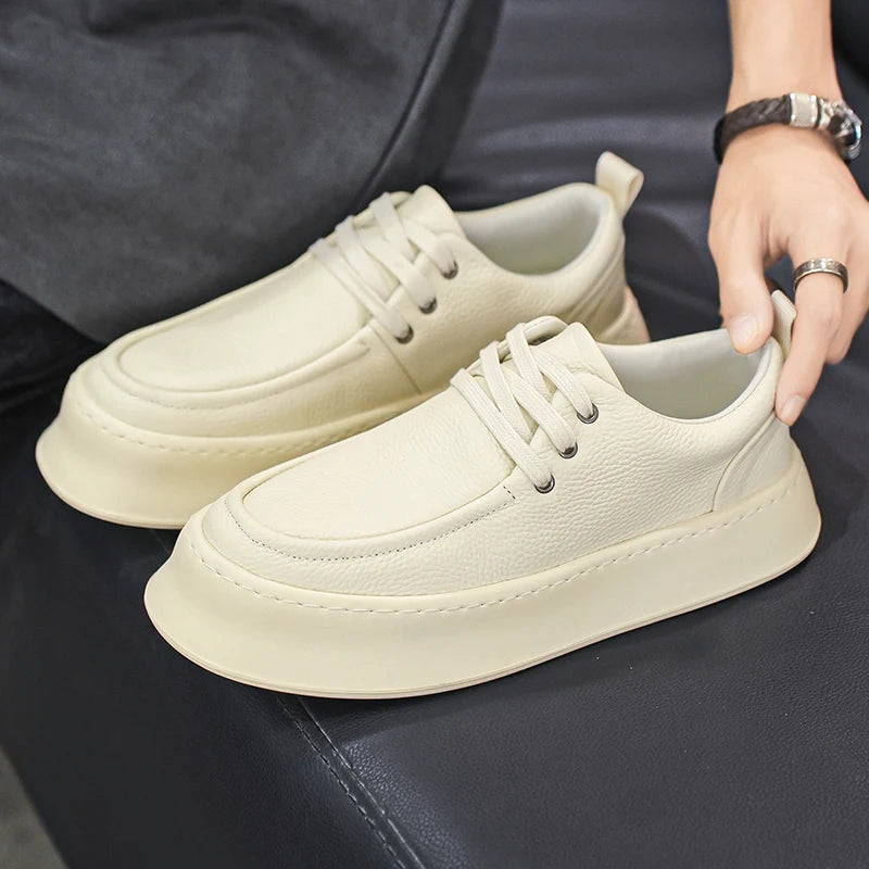 Men Casual Shoes High-Grade Leather Work Shoes Lace-up Flats Sneakers Platform British Business Party Dress Shoes For Male 39-44