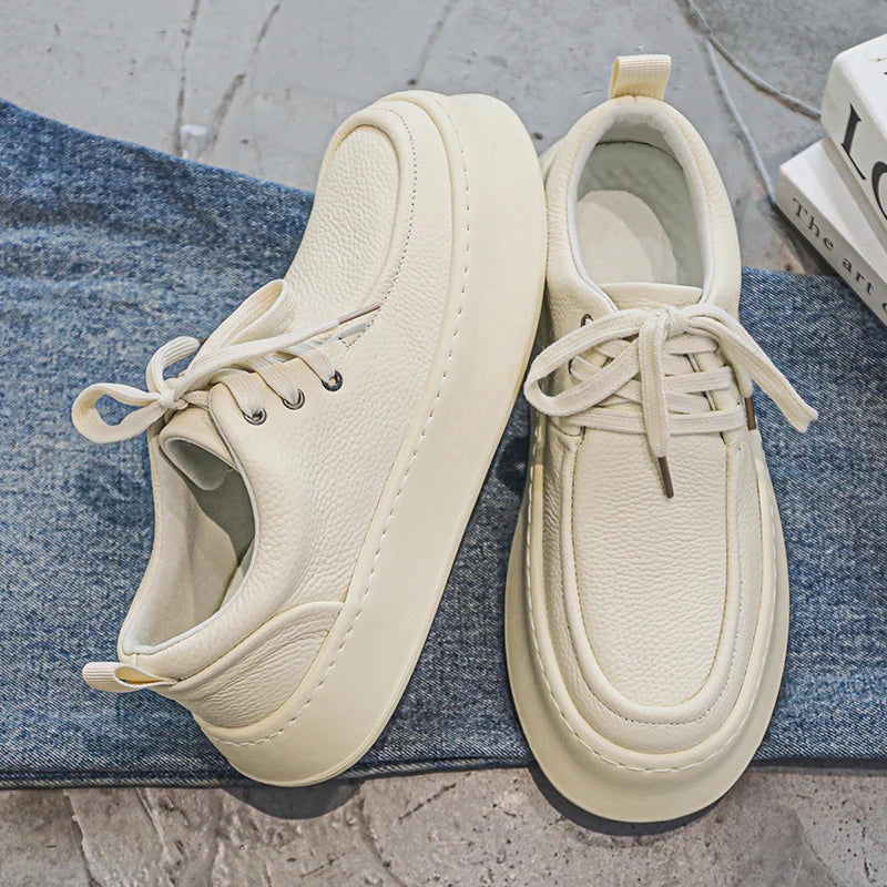 Men Casual Shoes High-Grade Leather Work Shoes Lace-up Flats Sneakers Platform British Business Party Dress Shoes For Male 39-44