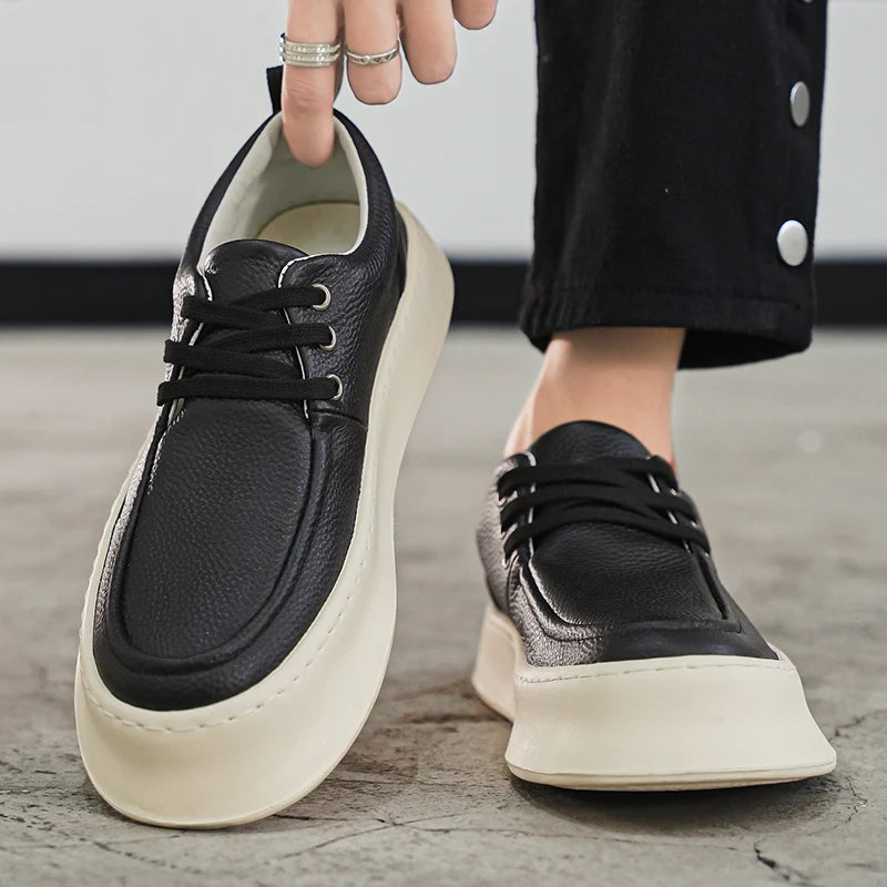 Men Casual Shoes High-Grade Leather Work Shoes Lace-up Flats Sneakers Platform British Business Party Dress Shoes For Male 39-44