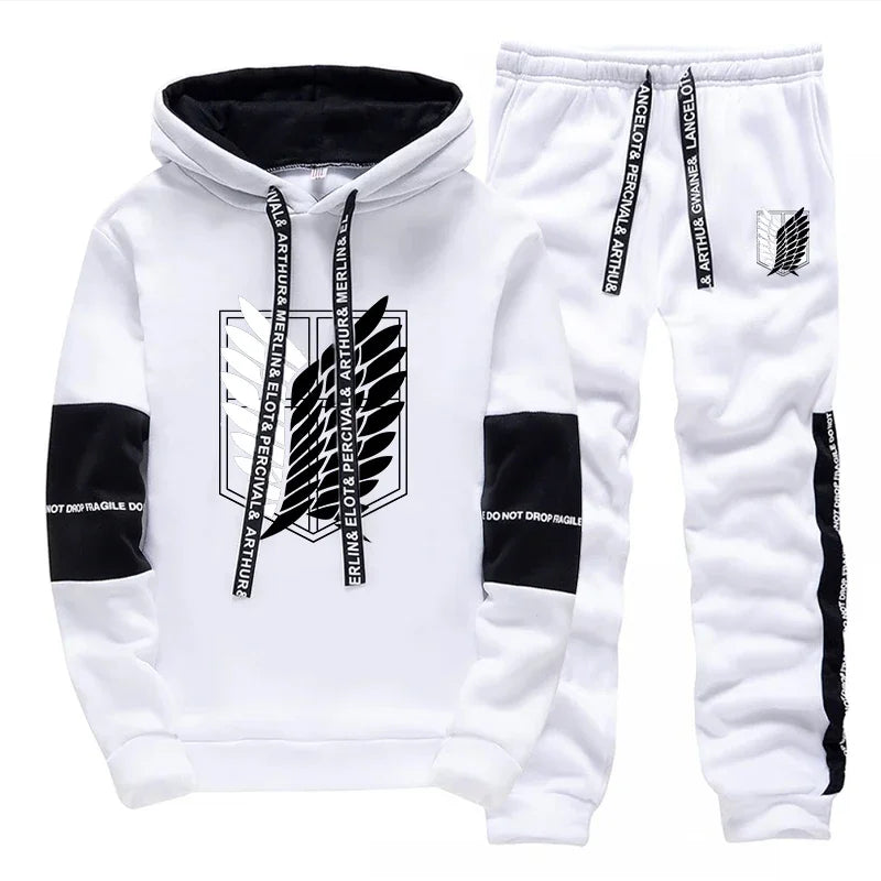 Mens Tracksuit Printed Single Piece Hooded Sweatshirts Pants Casual Sports Jogging Man Clothing Quality Streetwear Autumn Winter