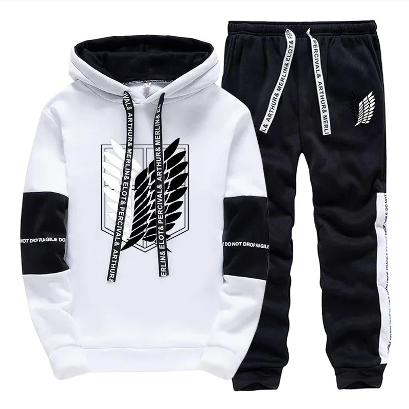 Mens Tracksuit Printed Single Piece Hooded Sweatshirts Pants Casual Sports Jogging Man Clothing Quality Streetwear Autumn Winter