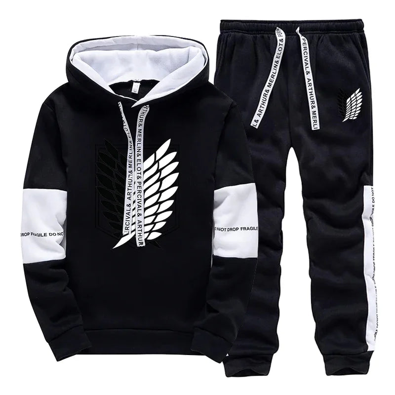 Mens Tracksuit Printed Single Piece Hooded Sweatshirts Pants Casual Sports Jogging Man Clothing Quality Streetwear Autumn Winter