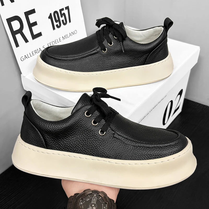 Men Casual Shoes High-Grade Leather Work Shoes Lace-up Flats Sneakers Platform British Business Party Dress Shoes For Male 39-44
