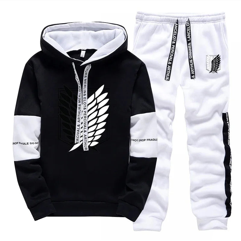 Mens Tracksuit Printed Single Piece Hooded Sweatshirts Pants Casual Sports Jogging Man Clothing Quality Streetwear Autumn Winter